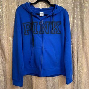 PINK Victorias Secret Royal Blue Everyday‎ Lounge Zip Hoodie Sweater Large